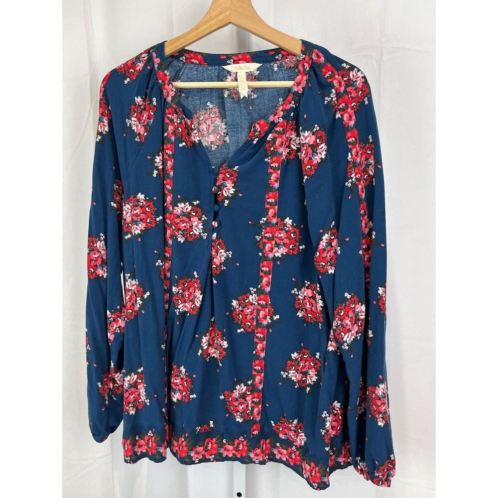 MATILDA JANE  XL Make Believe So Vivid Floral Top Henley V Neck Blue Multicolor